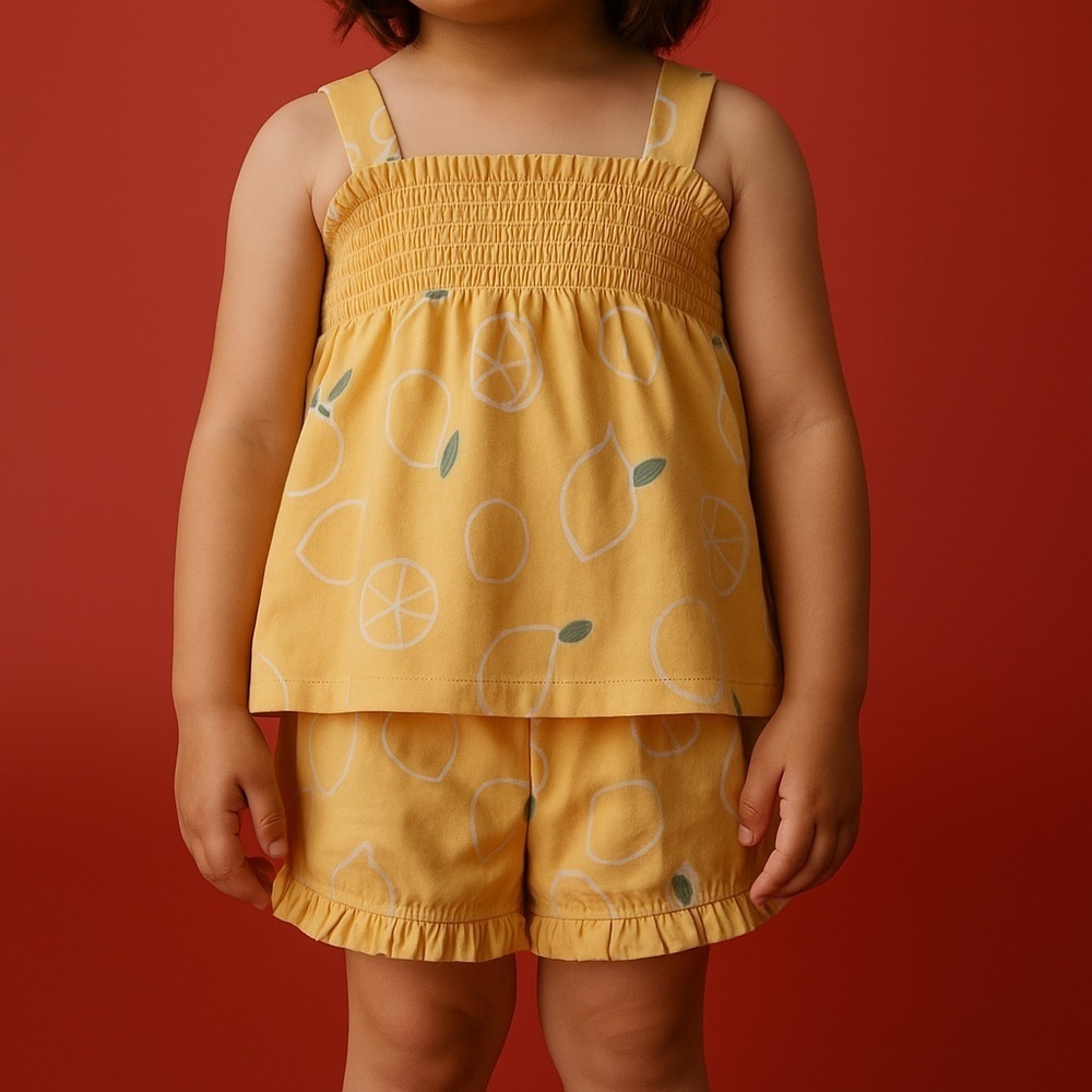 Lemon Print Organic Smocked Babydoll and Shorts Set